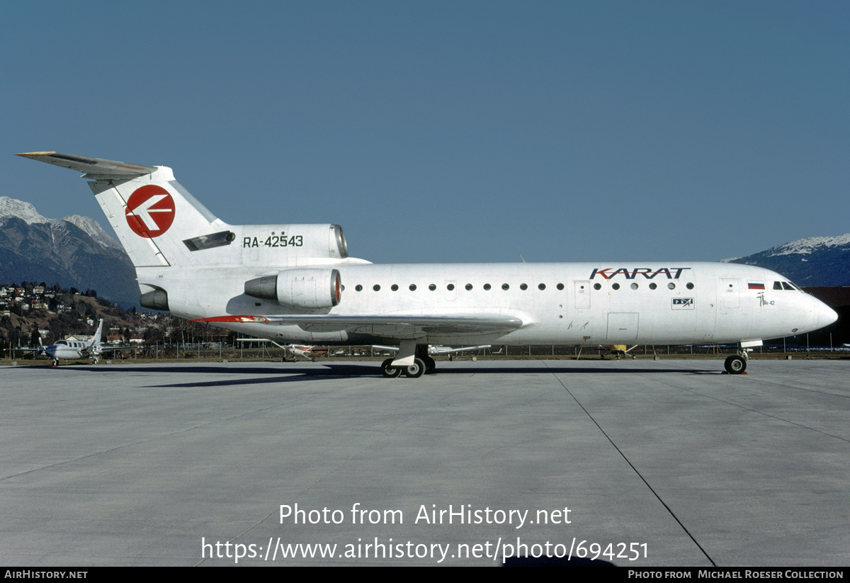 Aircraft Photo of RA-42543 | Yakovlev Yak-42 | Karat Aviakompania | AirHistory.net #694251