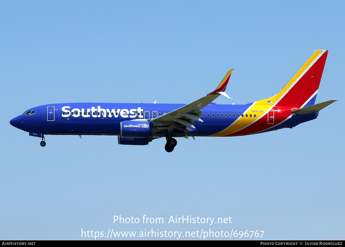 Aircraft Photo of N8670A | Boeing 737-8H4 | Southwest Airlines | AirHistory.net #696767