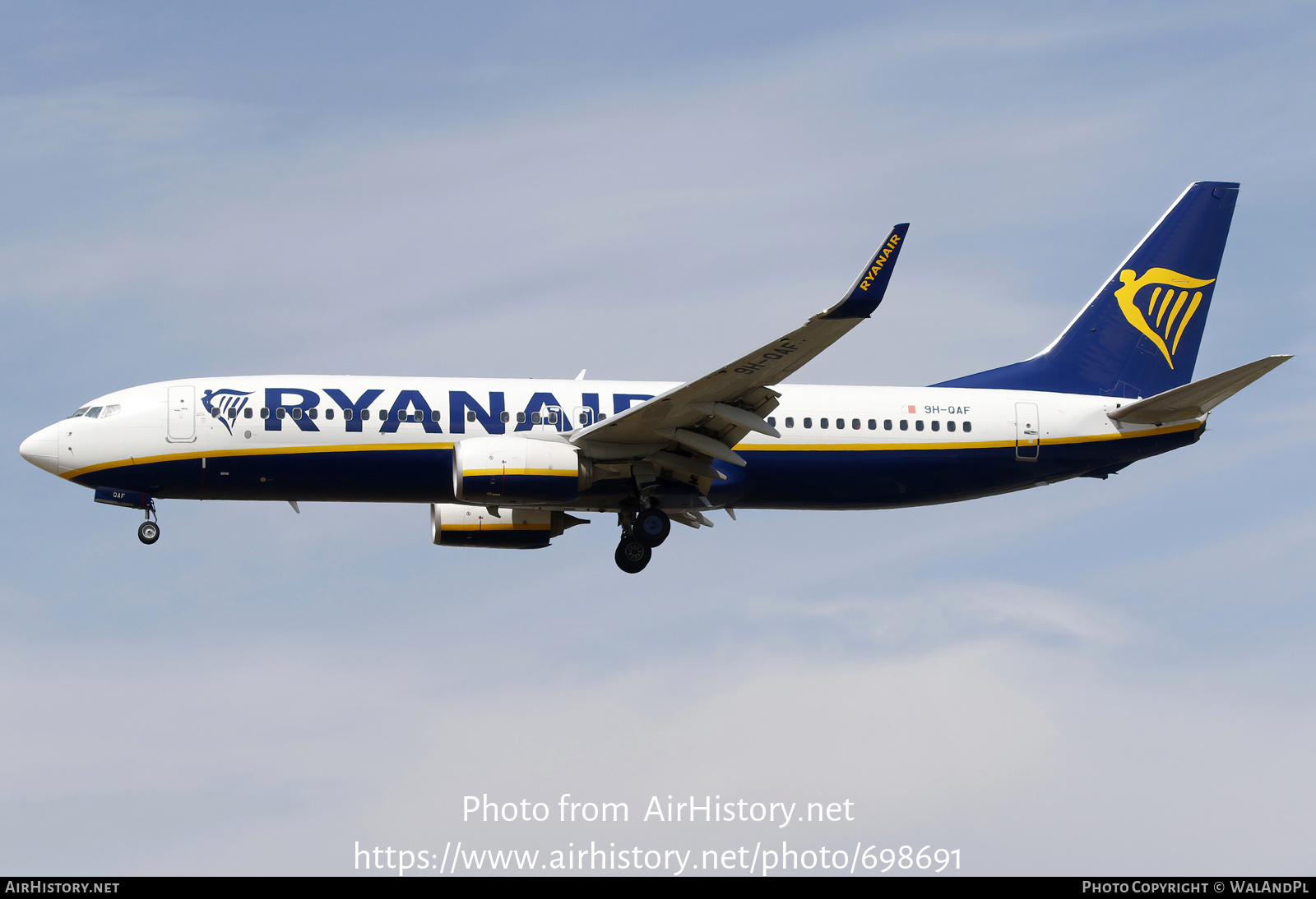 Aircraft Photo of 9H-QAF | Boeing 737-800 | Ryanair | AirHistory.net #698691