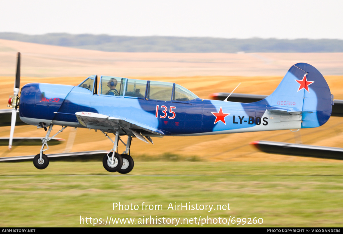 Aircraft Photo of LY-BOS / 135 | Yakovlev Yak-52 | Soviet Union - DOSAAF | AirHistory.net #699260