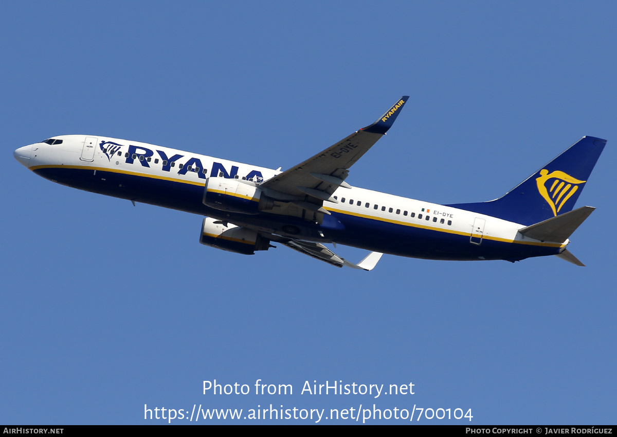 Aircraft Photo of EI-DYE | Boeing 737-8AS | Ryanair | AirHistory.net #700104