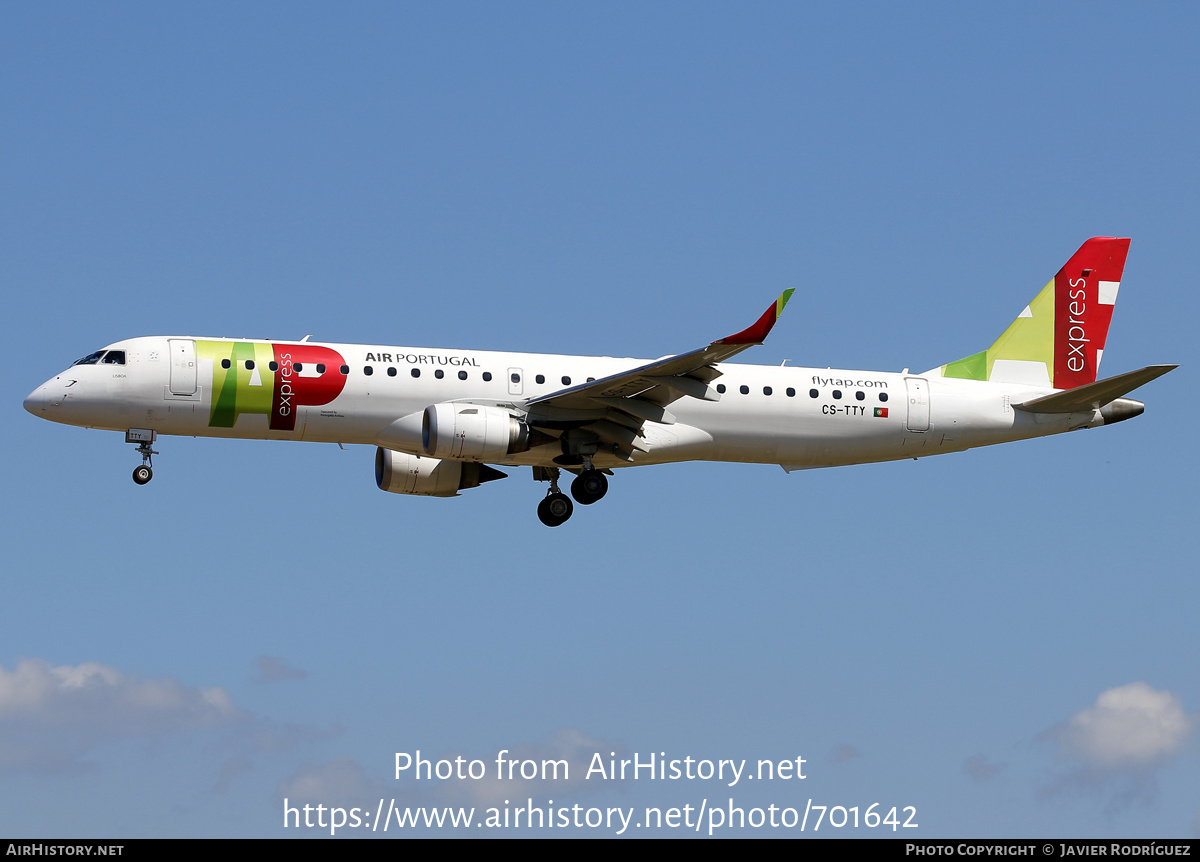 Aircraft Photo of CS-TTY | Embraer 195AR (ERJ-190-200IGW) | TAP Air Portugal Express | AirHistory.net #701642