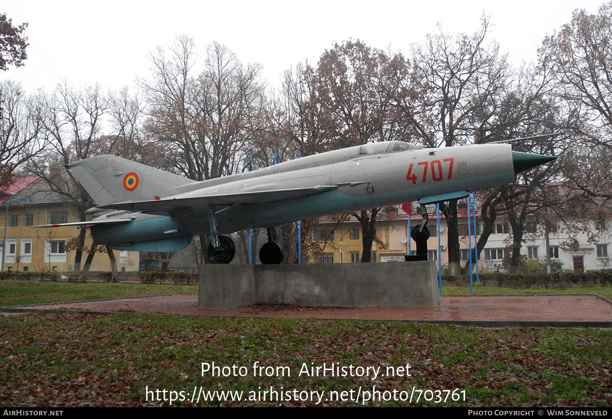 Aircraft Photo of 4707 | Mikoyan-Gurevich MiG-21PFM | Romania - Air Force | AirHistory.net #703761