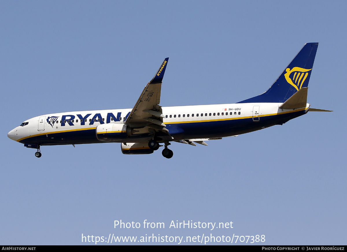 Aircraft Photo of 9H-QDU | Boeing 737-800 | Ryanair | AirHistory.net #707388