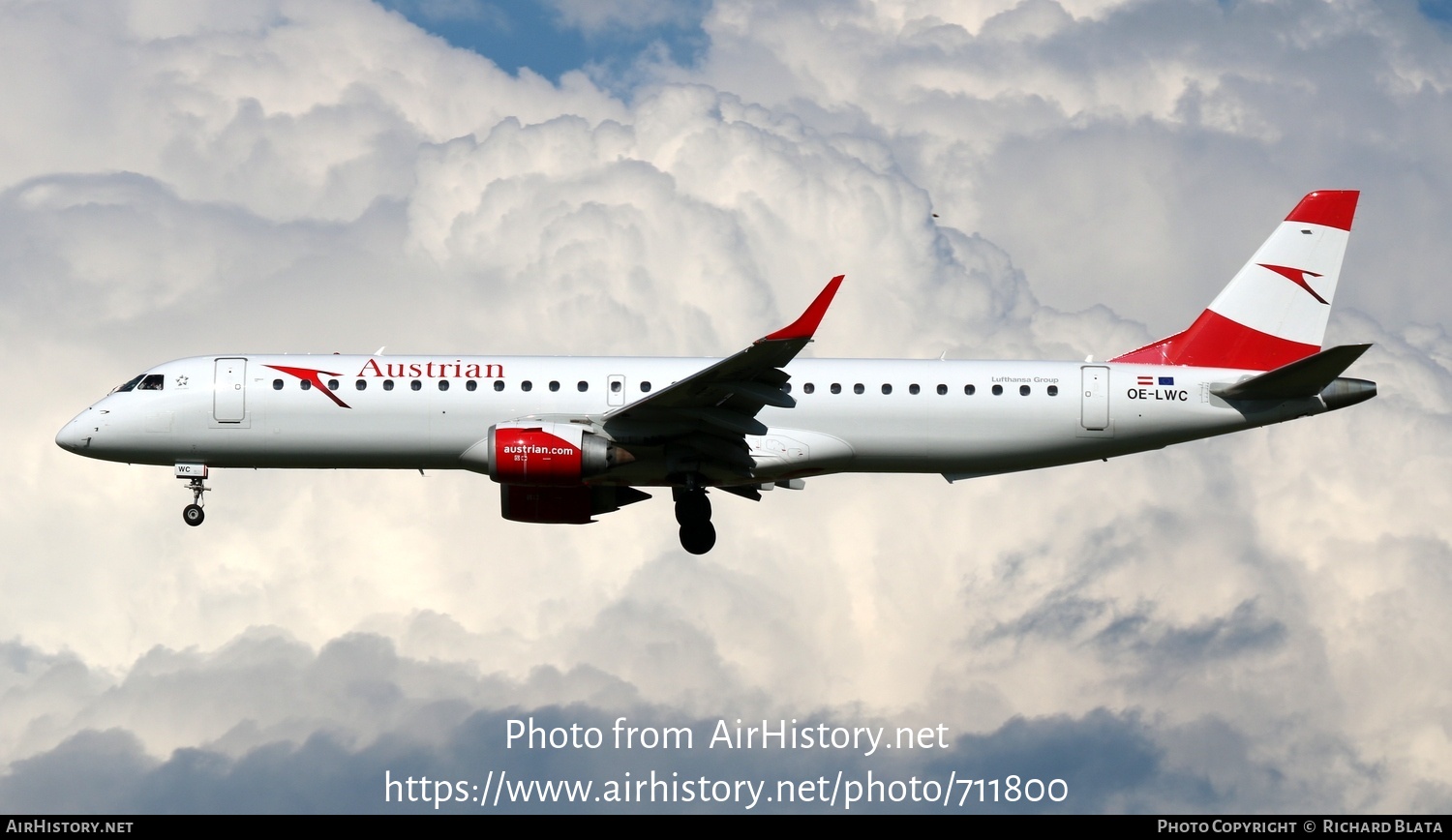 Aircraft Photo of OE-LWC | Embraer 195LR (ERJ-190-200LR) | Austrian Airlines | AirHistory.net #711800