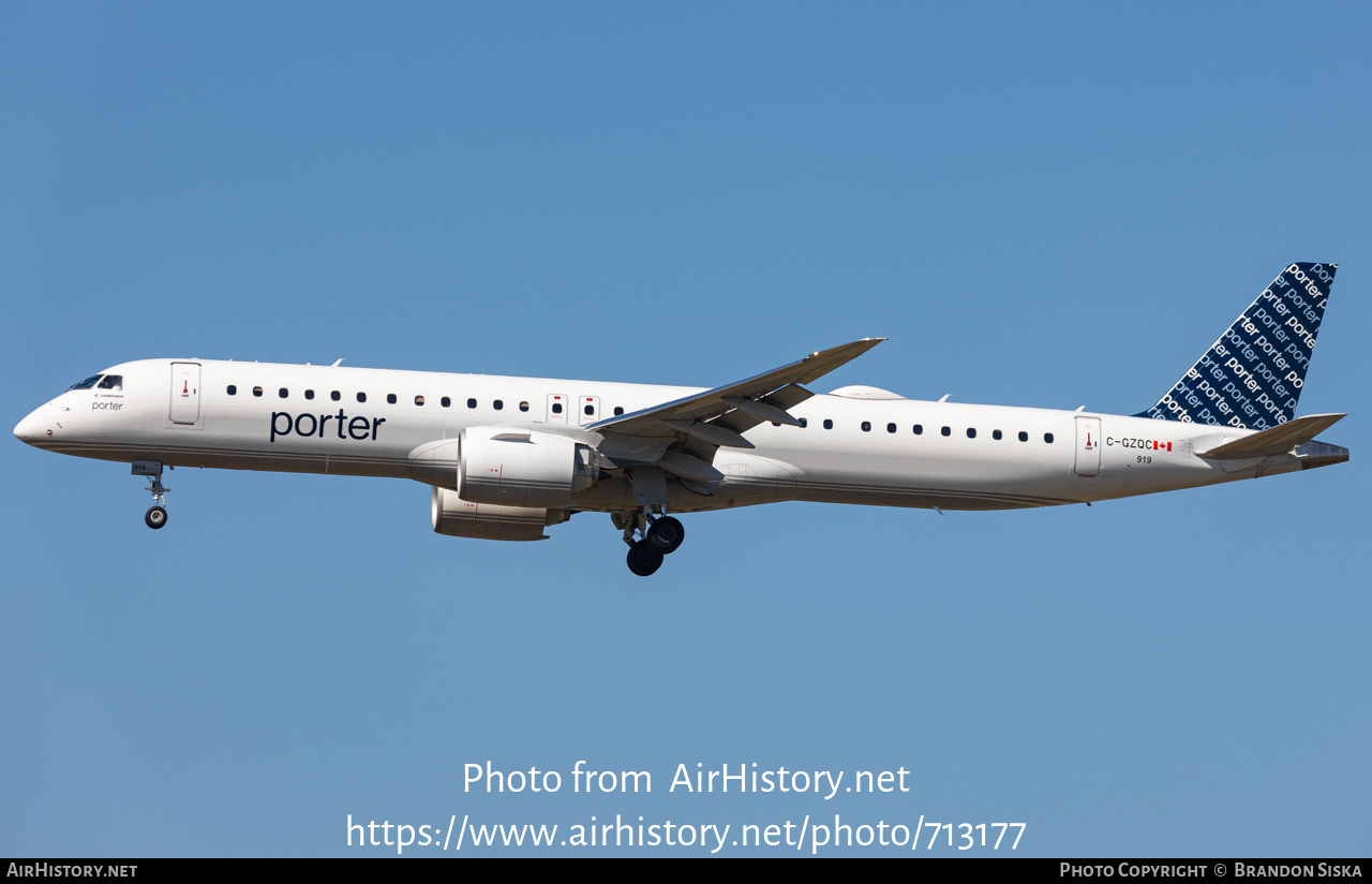 Aircraft Photo of C-GZQC | Embraer 195-E2 (ERJ-190-400) | Porter Airlines | AirHistory.net #713177