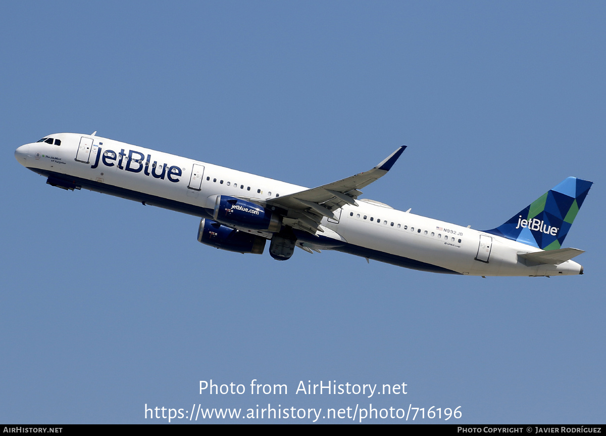 Aircraft Photo of N992JB | Airbus A321-231 | JetBlue Airways | AirHistory.net #716196