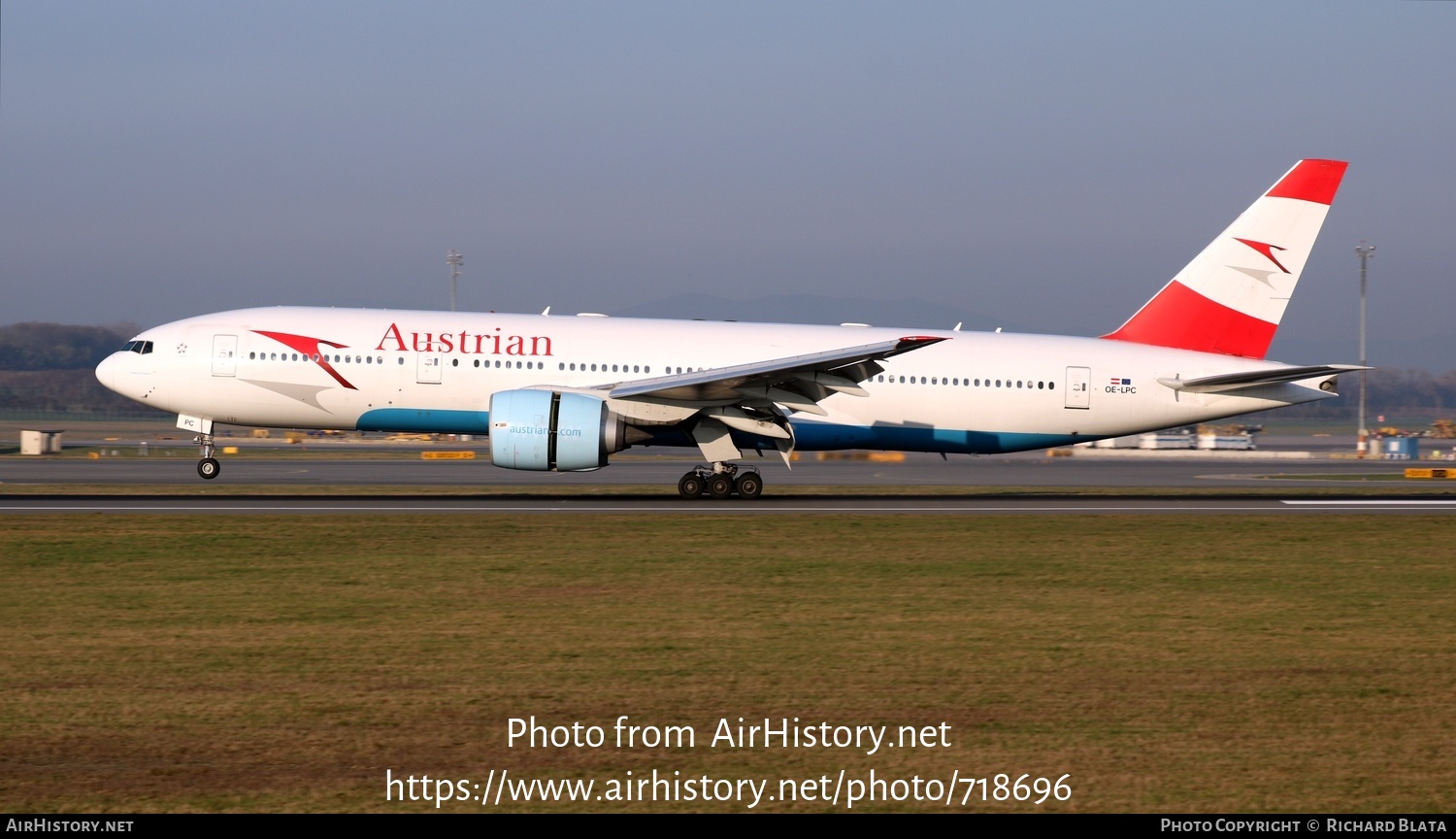 Aircraft Photo of OE-LPC | Boeing 777-2Z9/ER | Austrian Airlines | AirHistory.net #718696