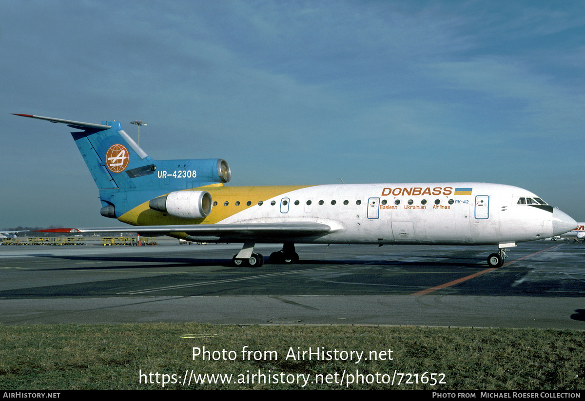 Aircraft Photo of UR-42308 | Yakovlev Yak-42 | Donbass - Eastern Ukrainian Airlines | AirHistory.net #721652