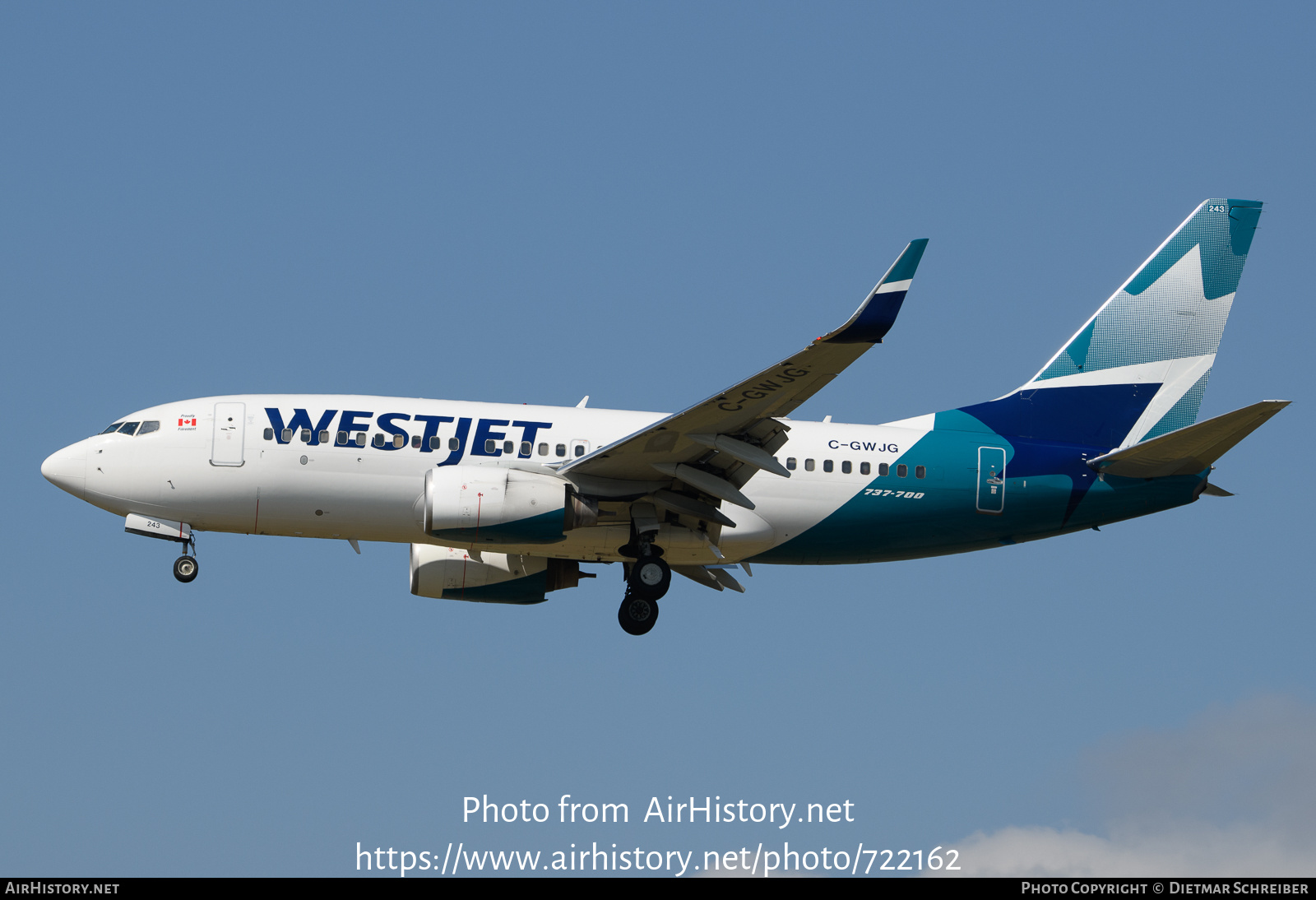 Aircraft Photo of C-GWJG | Boeing 737-7CT | WestJet | AirHistory.net #722162