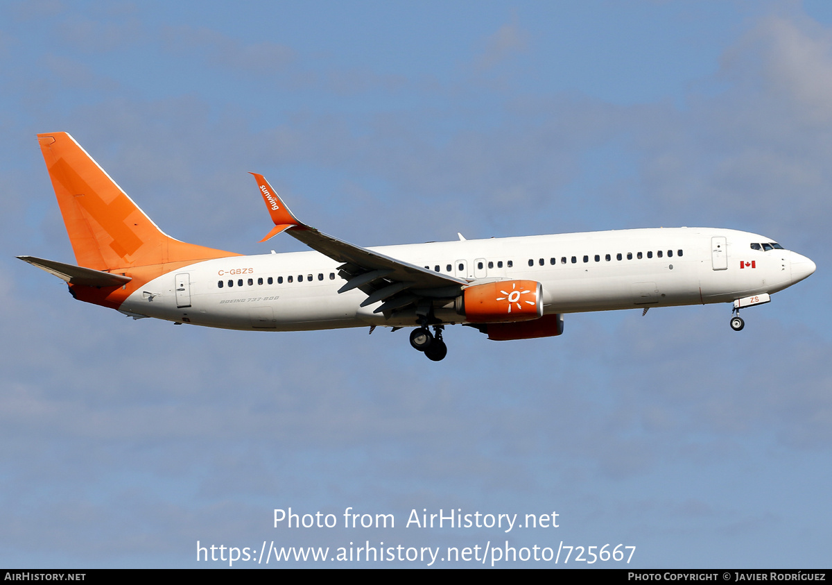 Aircraft Photo of C-GBZS | Boeing 737-8SH | Sunwing Airlines | AirHistory.net #725667