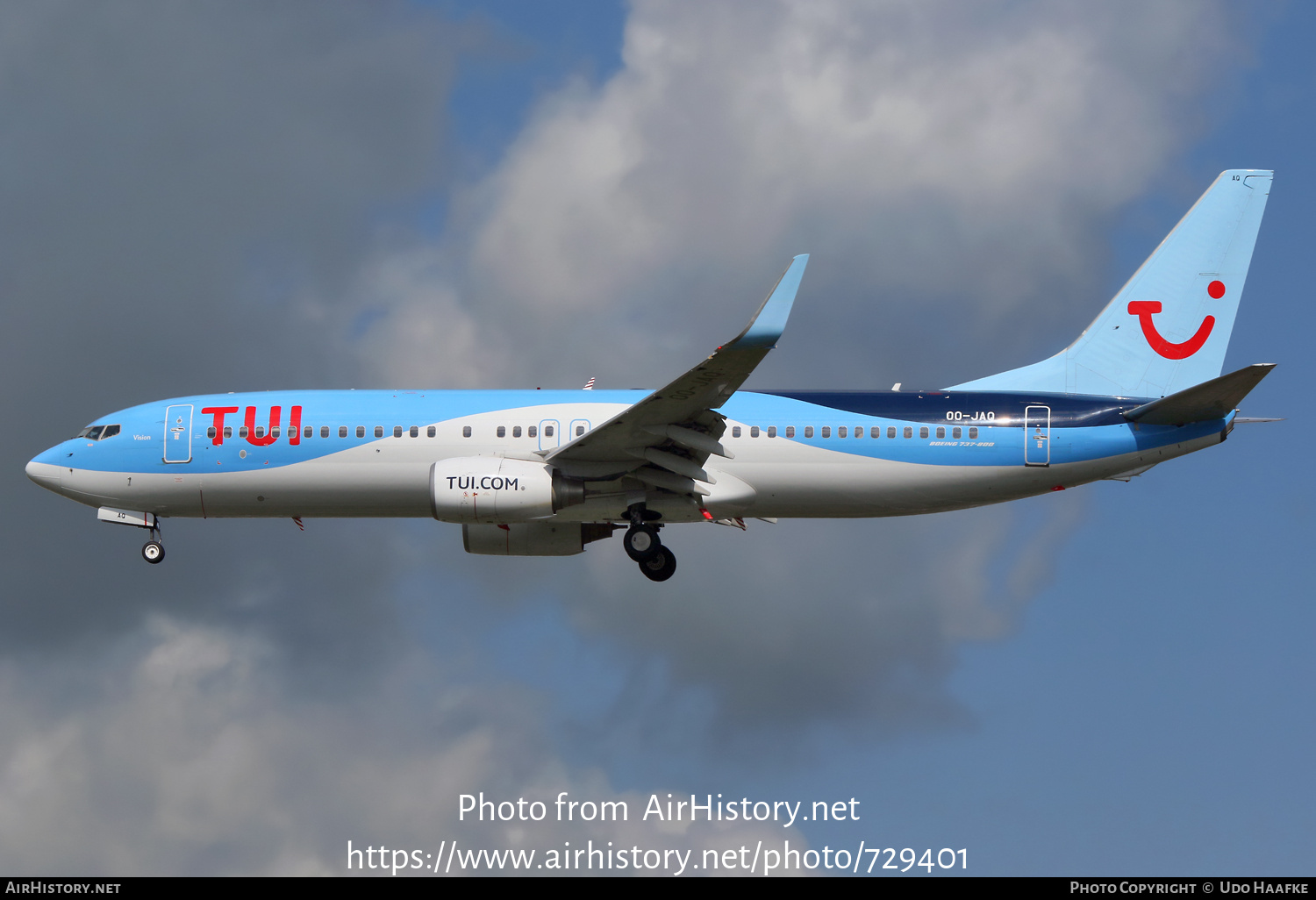 Aircraft Photo of OO-JAQ | Boeing 737-8K5 | TUI | AirHistory.net #729401