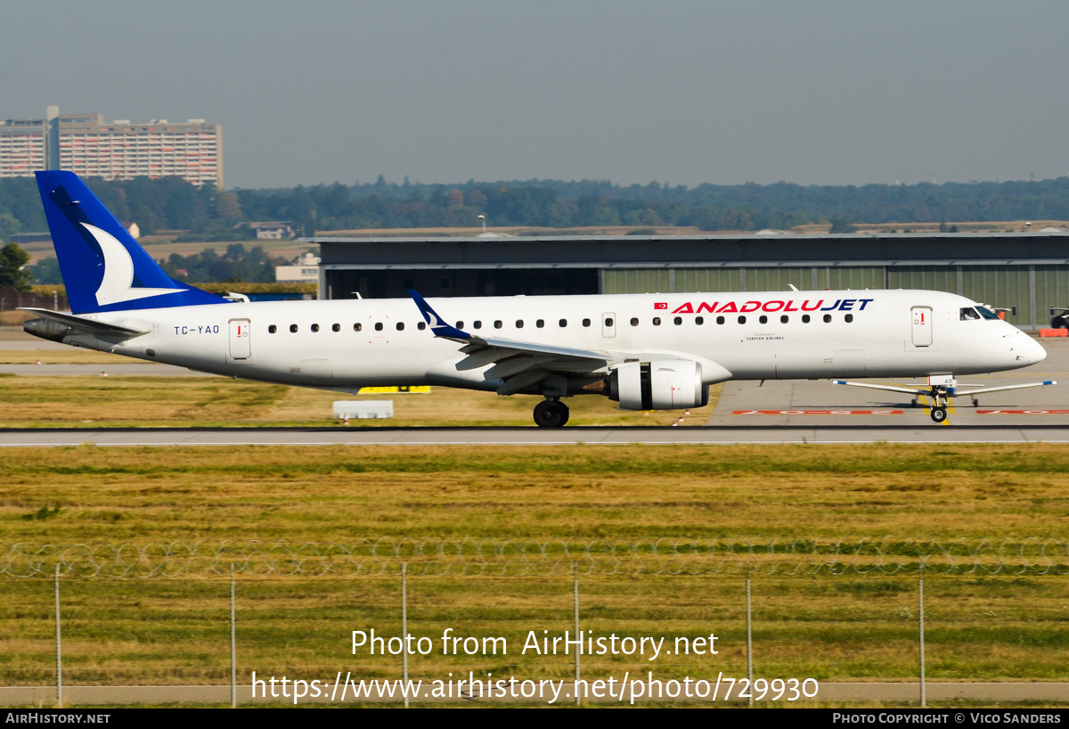 Aircraft Photo of TC-YAO | Embraer 195LR (ERJ-190-200LR) | AnadoluJet | AirHistory.net #729930