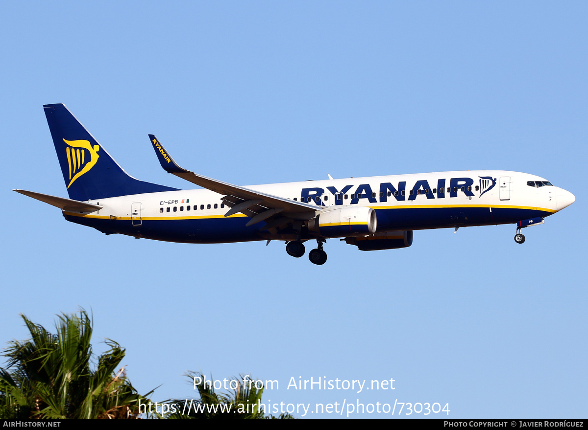 Aircraft Photo of EI-EPB | Boeing 737-8AS | Ryanair | AirHistory.net #730304