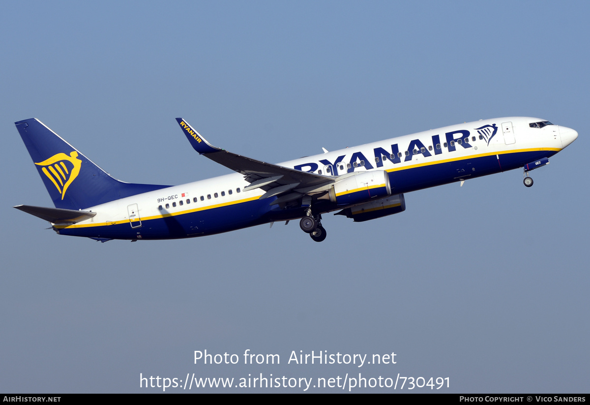 Aircraft Photo of 9H-QEC | Boeing 737-800 | Ryanair | AirHistory.net #730491