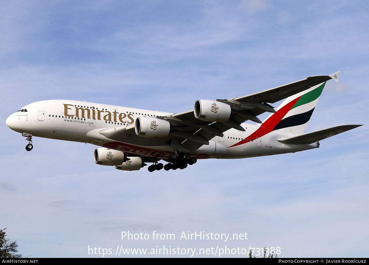 Aircraft Photo of A6-EOW | Airbus A380-861 | Emirates | AirHistory.net #731388