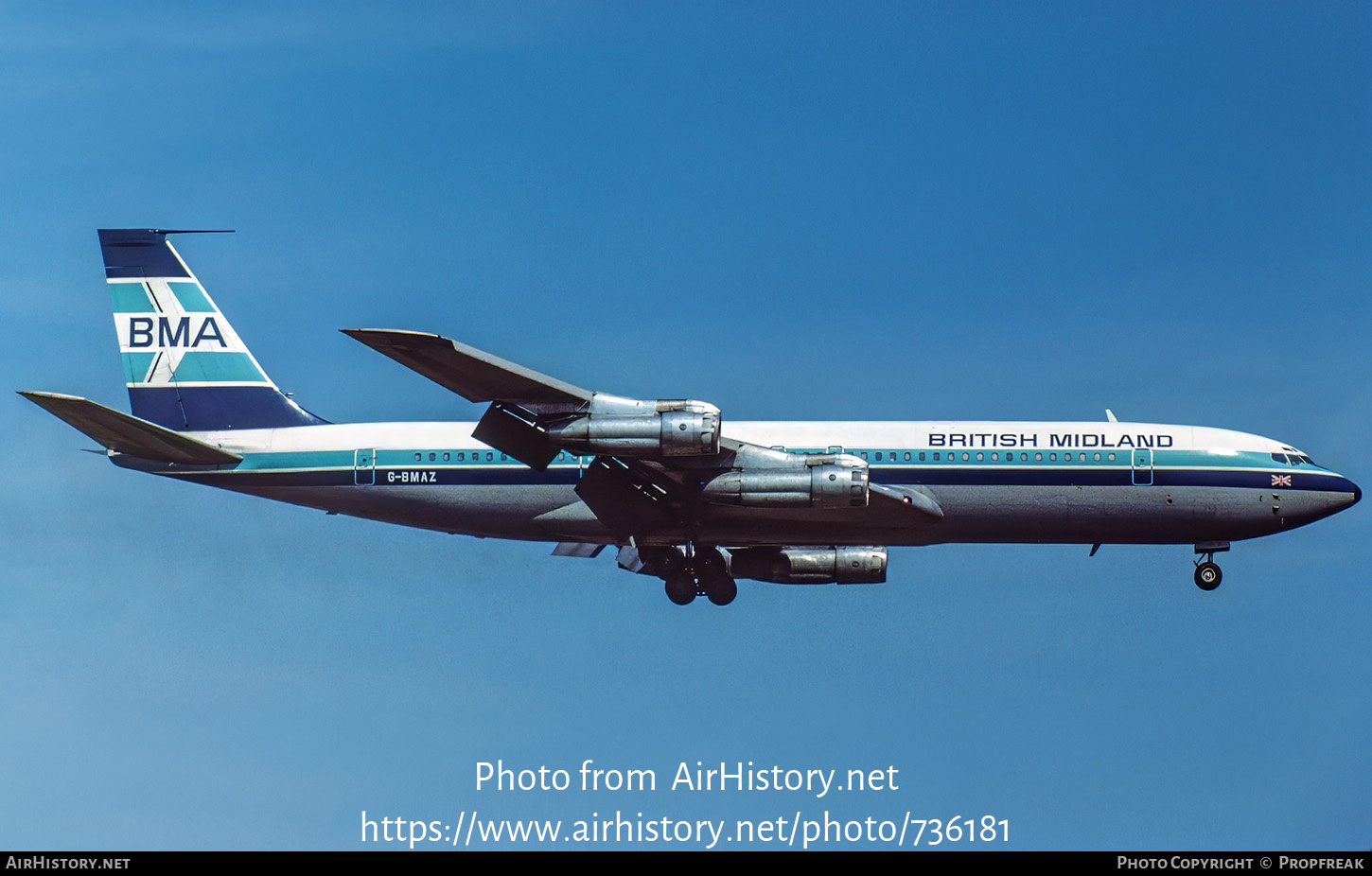 Aircraft Photo of G-BMAZ | Boeing 707-321C | British Midland Airways - BMA | AirHistory.net #736181