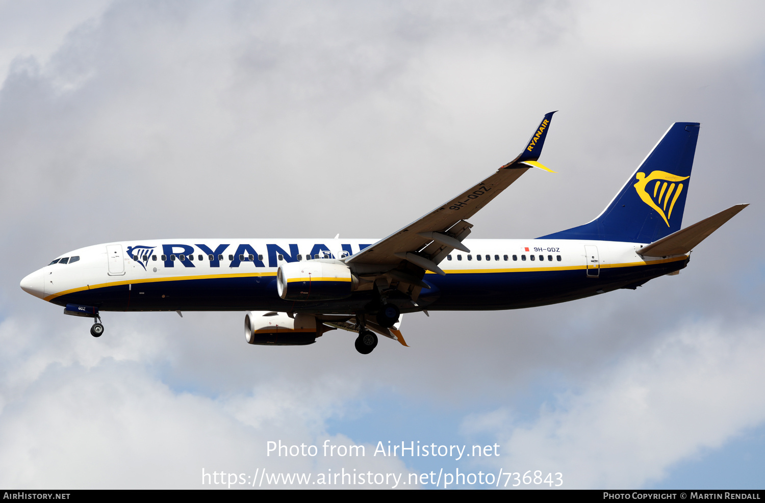 Aircraft Photo of 9H-QDZ | Boeing 737-800 | Ryanair | AirHistory.net #736843