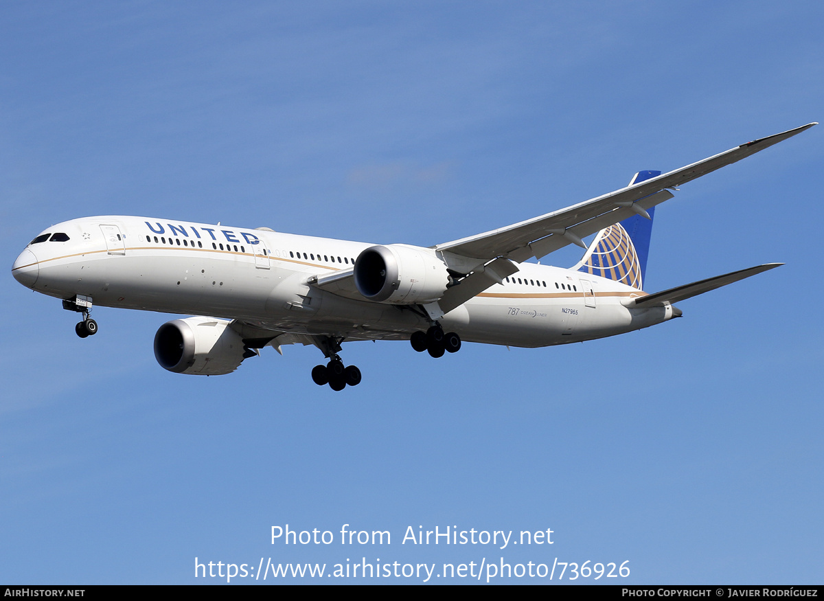 Aircraft Photo of N27965 | Boeing 787-9 Dreamliner | United Airlines | AirHistory.net #736926