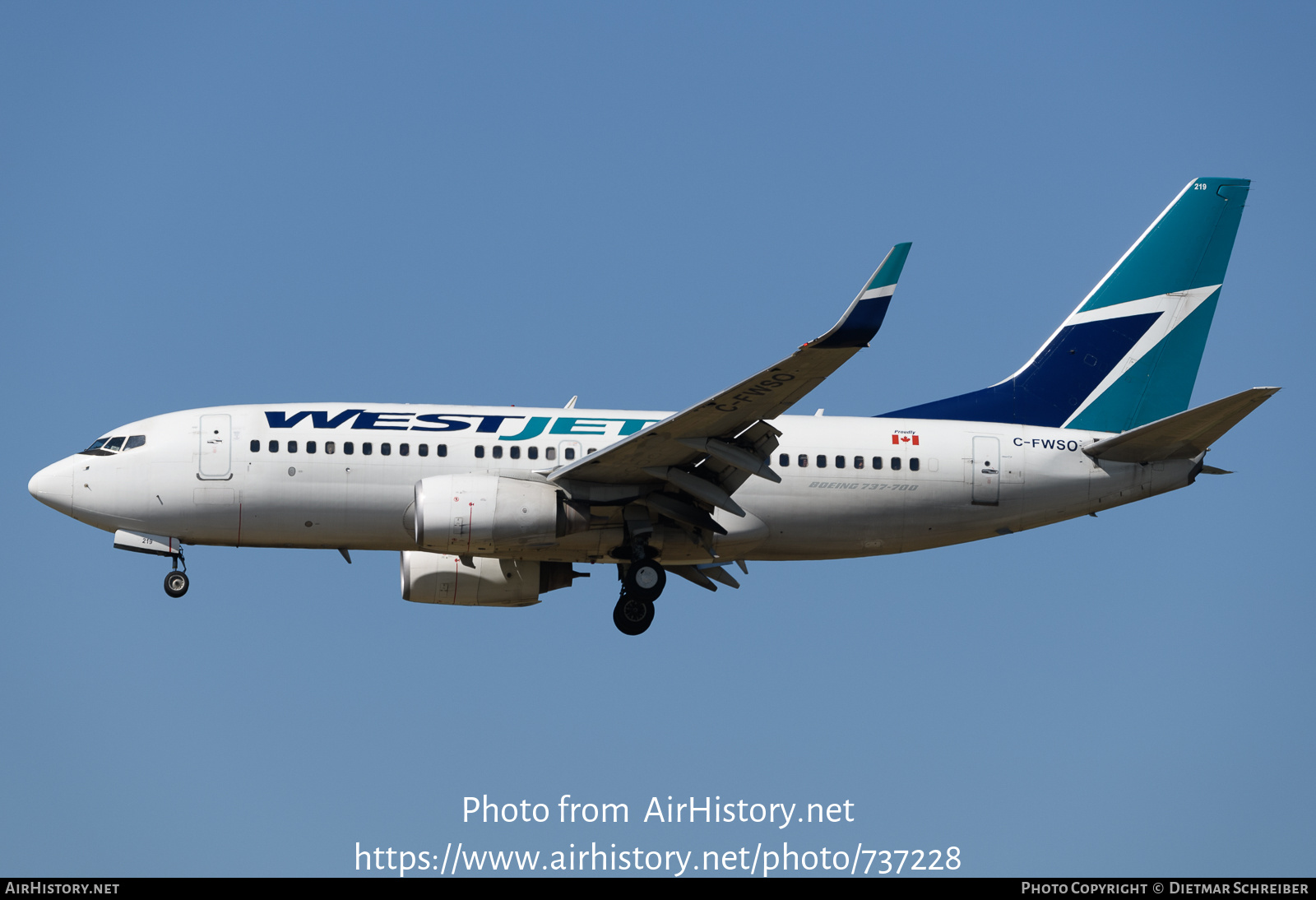 Aircraft Photo of C-FWSO | Boeing 737-7CT | WestJet | AirHistory.net #737228