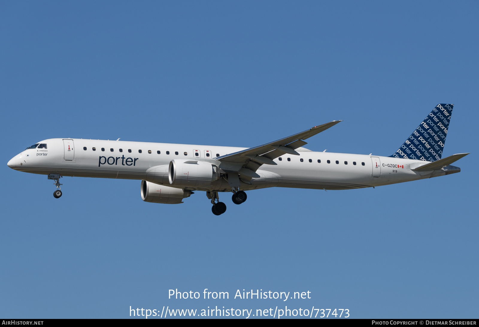 Aircraft Photo of C-GZQC | Embraer 195-E2 (ERJ-190-400) | Porter Airlines | AirHistory.net #737473