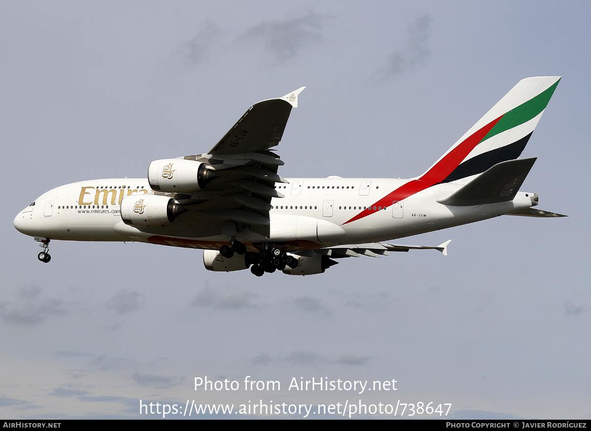 Aircraft Photo of A6-EUM | Airbus A380-861 | Emirates | AirHistory.net #738647