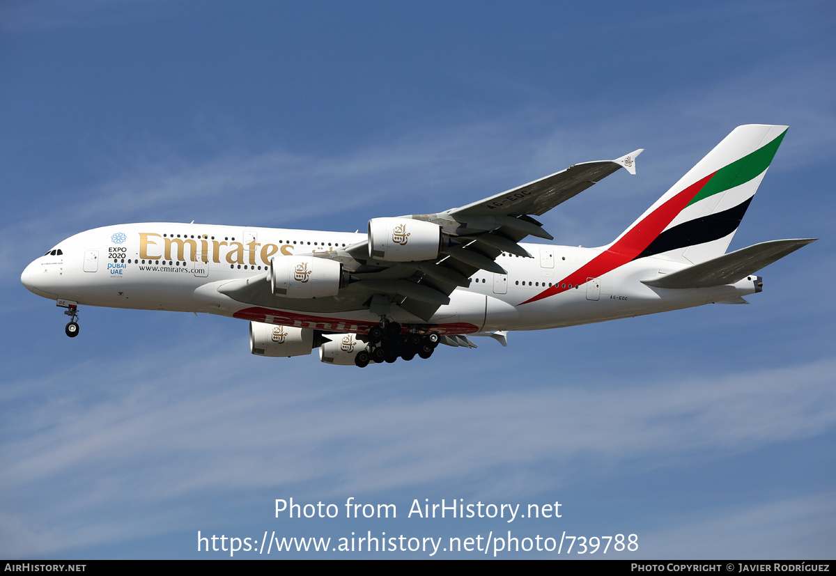 Aircraft Photo of A6-EOC | Airbus A380-861 | Emirates | AirHistory.net #739788