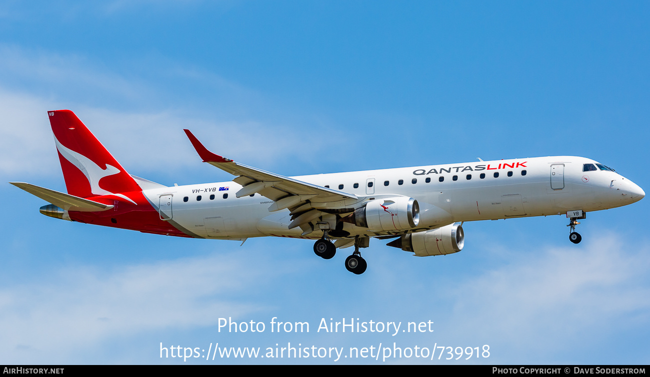 Aircraft Photo of VH-XVB | Embraer 190AR (ERJ-190-100IGW) | QantasLink | AirHistory.net #739918