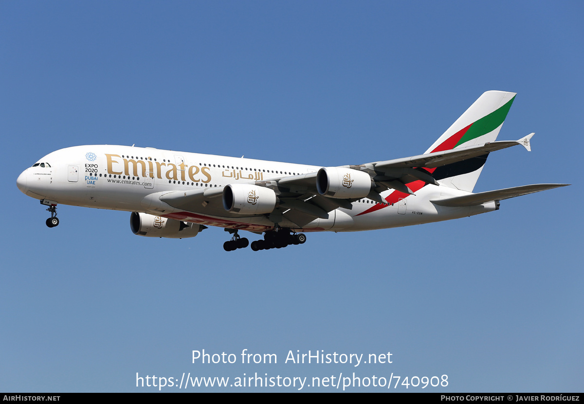 Aircraft Photo of A6-EDM | Airbus A380-861 | Emirates | AirHistory.net #740908