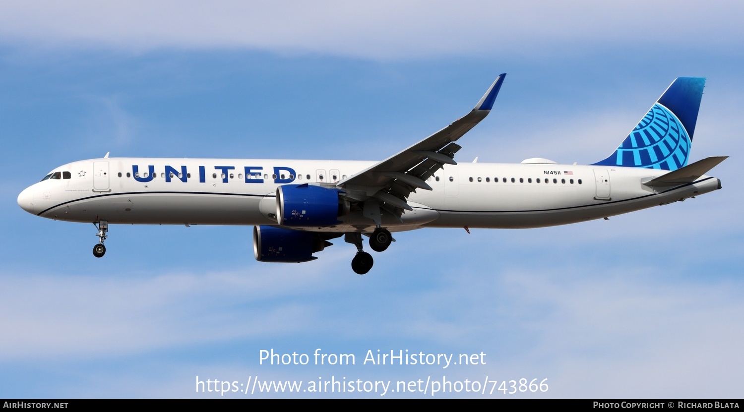 Aircraft Photo of N14511 | Airbus A321-271NX | United Airlines | AirHistory.net #743866