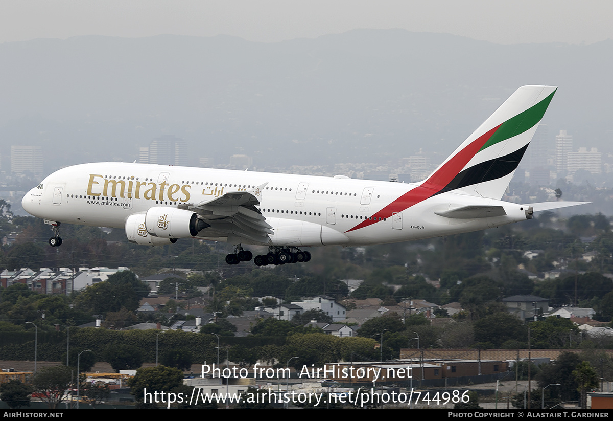 Aircraft Photo of A6-EUR | Airbus A380-842 | Emirates | AirHistory.net #744986