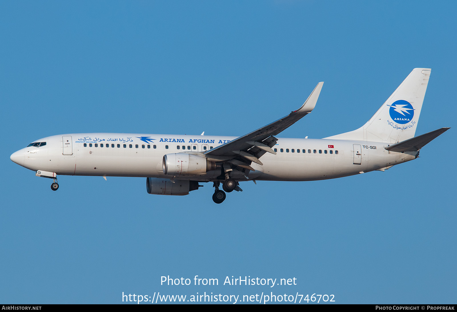 Aircraft Photo of TC-SGI | Boeing 737-86J | Ariana Afghan Airlines | AirHistory.net #746702