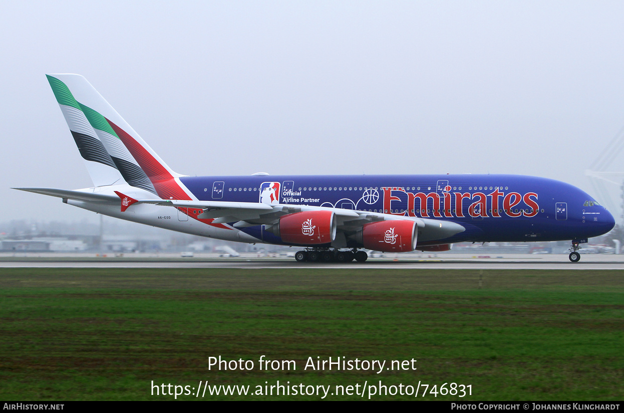 Aircraft Photo of A6-EOD | Airbus A380-861 | Emirates | AirHistory.net #746831