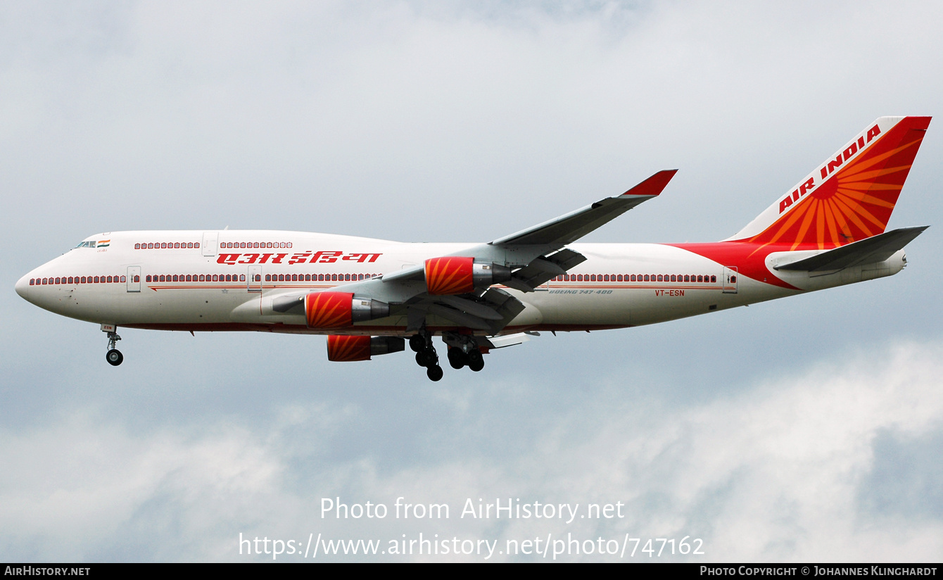 Aircraft Photo of VT-ESN | Boeing 747-437 | Air India | AirHistory.net #747162