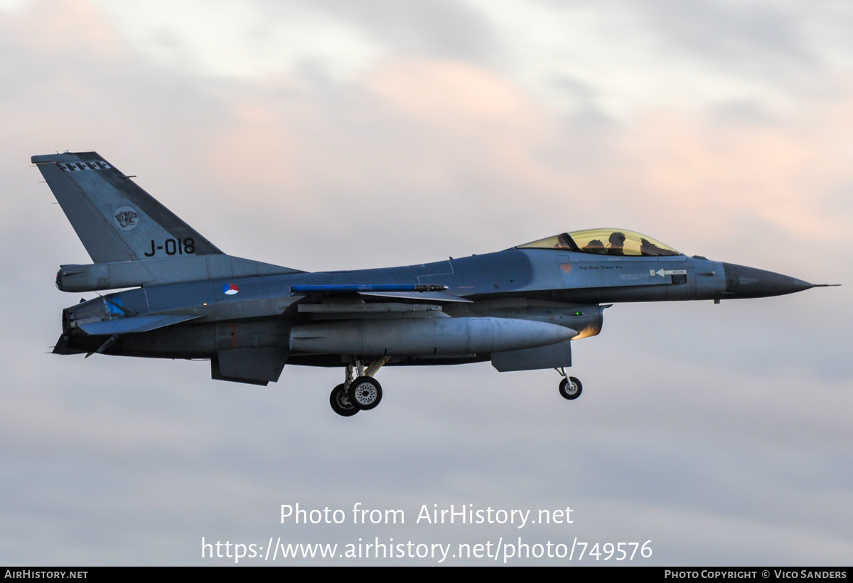 Aircraft Photo of J-018 | General Dynamics F-16A Fighting Falcon | Netherlands - Air Force | AirHistory.net #749576