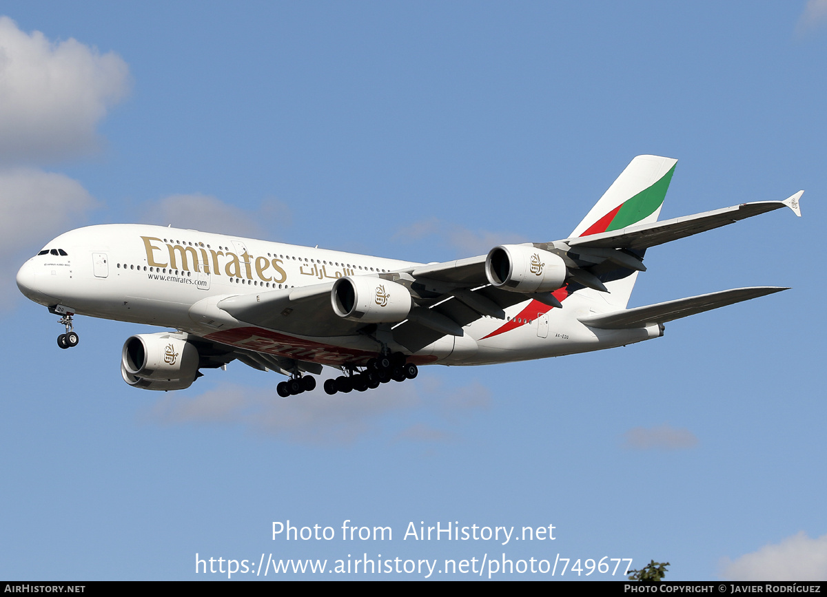 Aircraft Photo of A6-EDQ | Airbus A380-861 | Emirates | AirHistory.net #749677