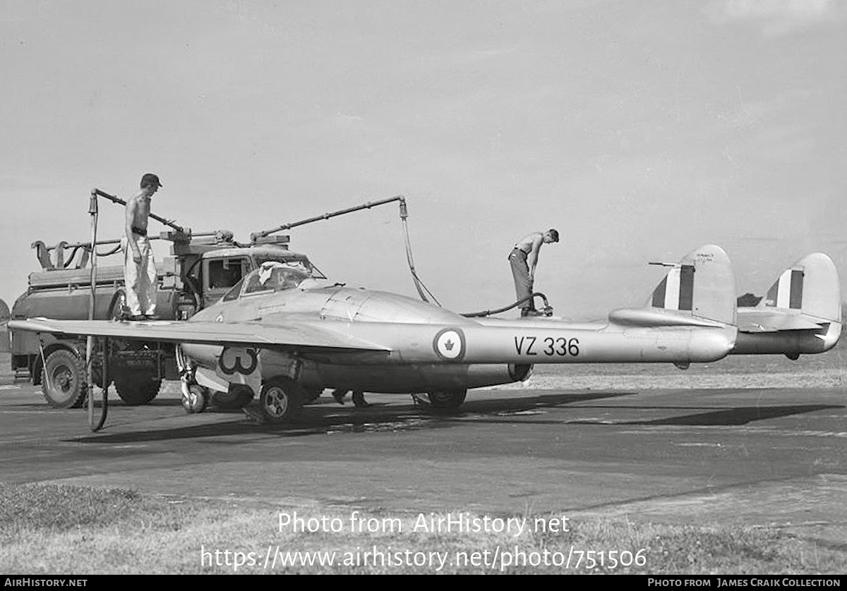 Aircraft Photo of VZ336 | De Havilland D.H. 100 Vampire FB5 | Canada - Air Force | AirHistory.net #751506