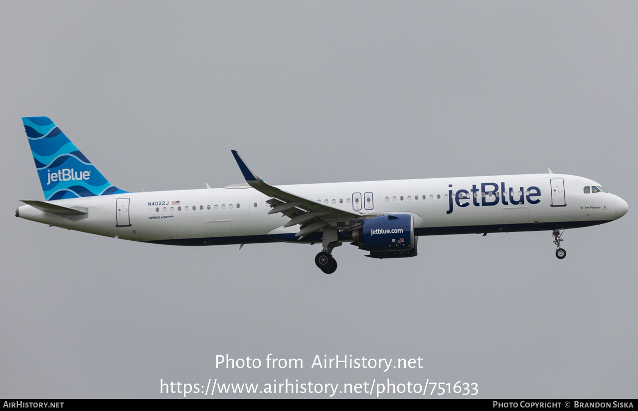 Aircraft Photo of N4022J | Airbus A321-271NXLR | JetBlue Airways | AirHistory.net #751633