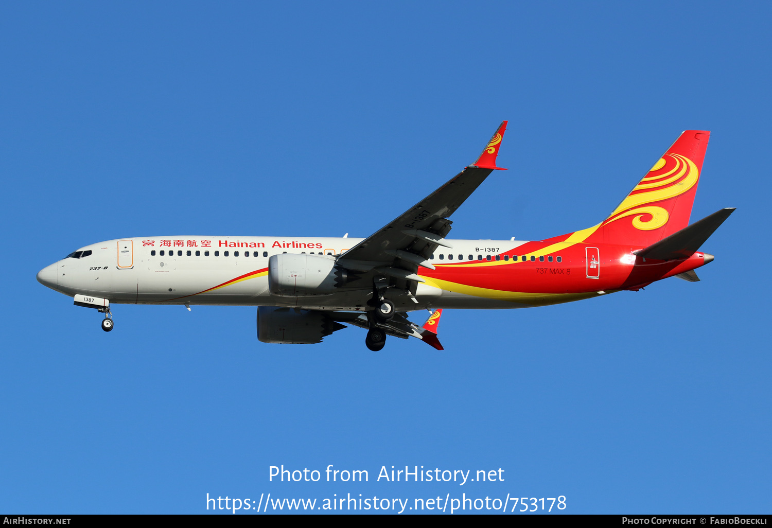 Aircraft Photo of B-1387 | Boeing 737-8 Max 8 | Hainan Airlines | AirHistory.net #753178