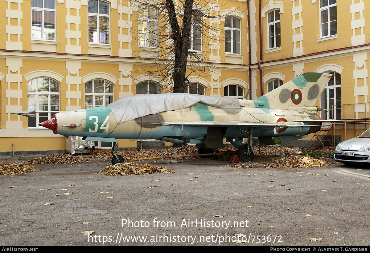 Aircraft Photo of 34 | Mikoyan-Gurevich MiG-21UM | Bulgaria - Air Force | AirHistory.net #753672