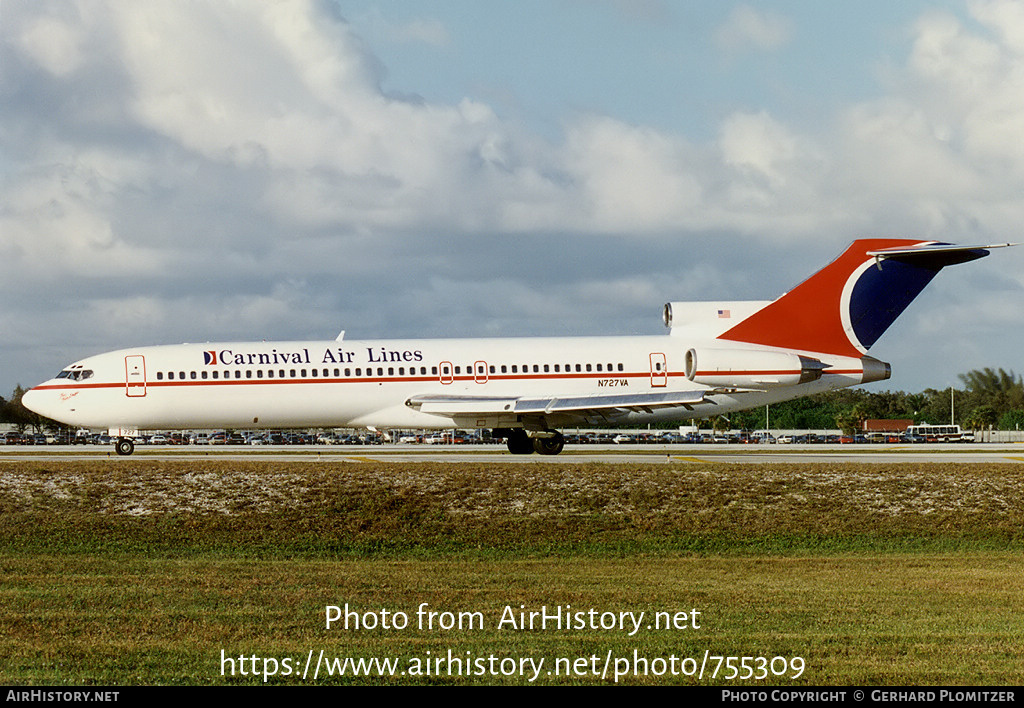 Aircraft Photo of N727VA | Boeing 727-221/Adv(RE) Super 27 | Carnival Air Lines | AirHistory.net #755309