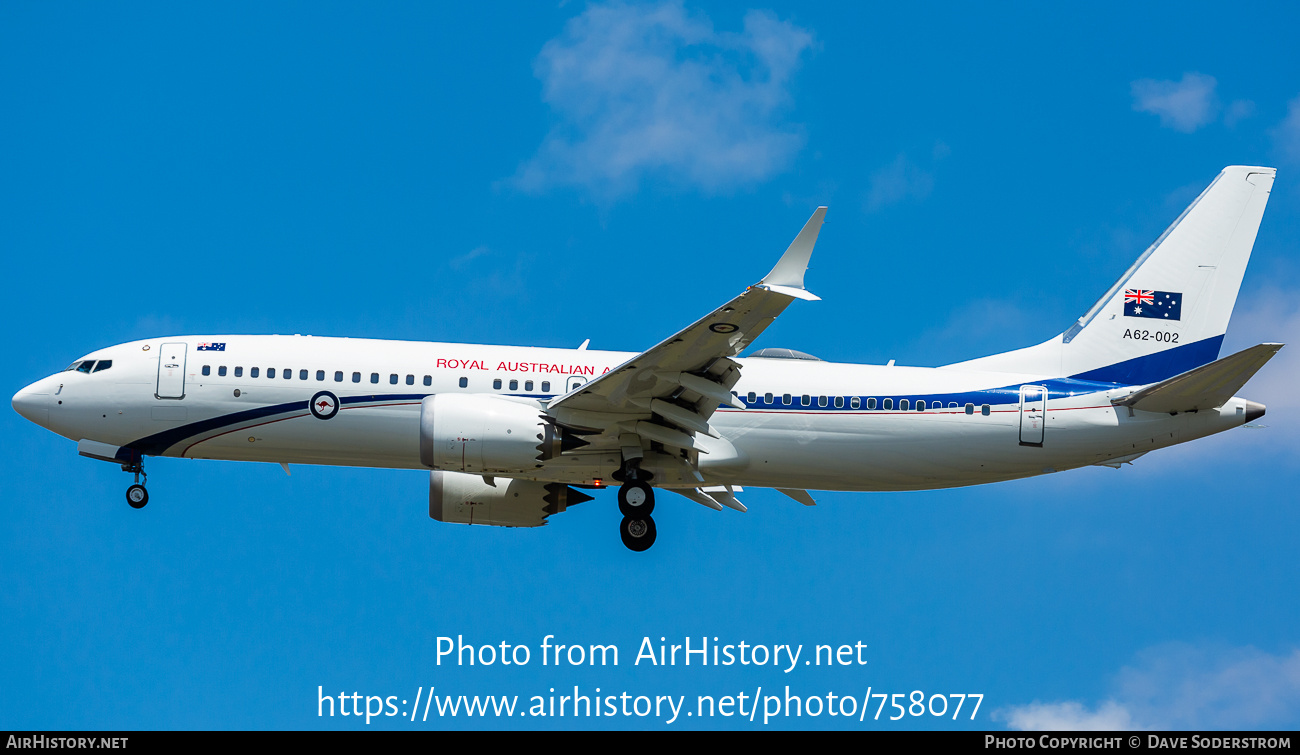 Aircraft Photo of A62-002 | Boeing 737-8 BBJ2 MAX | Australia - Air Force | AirHistory.net #758077