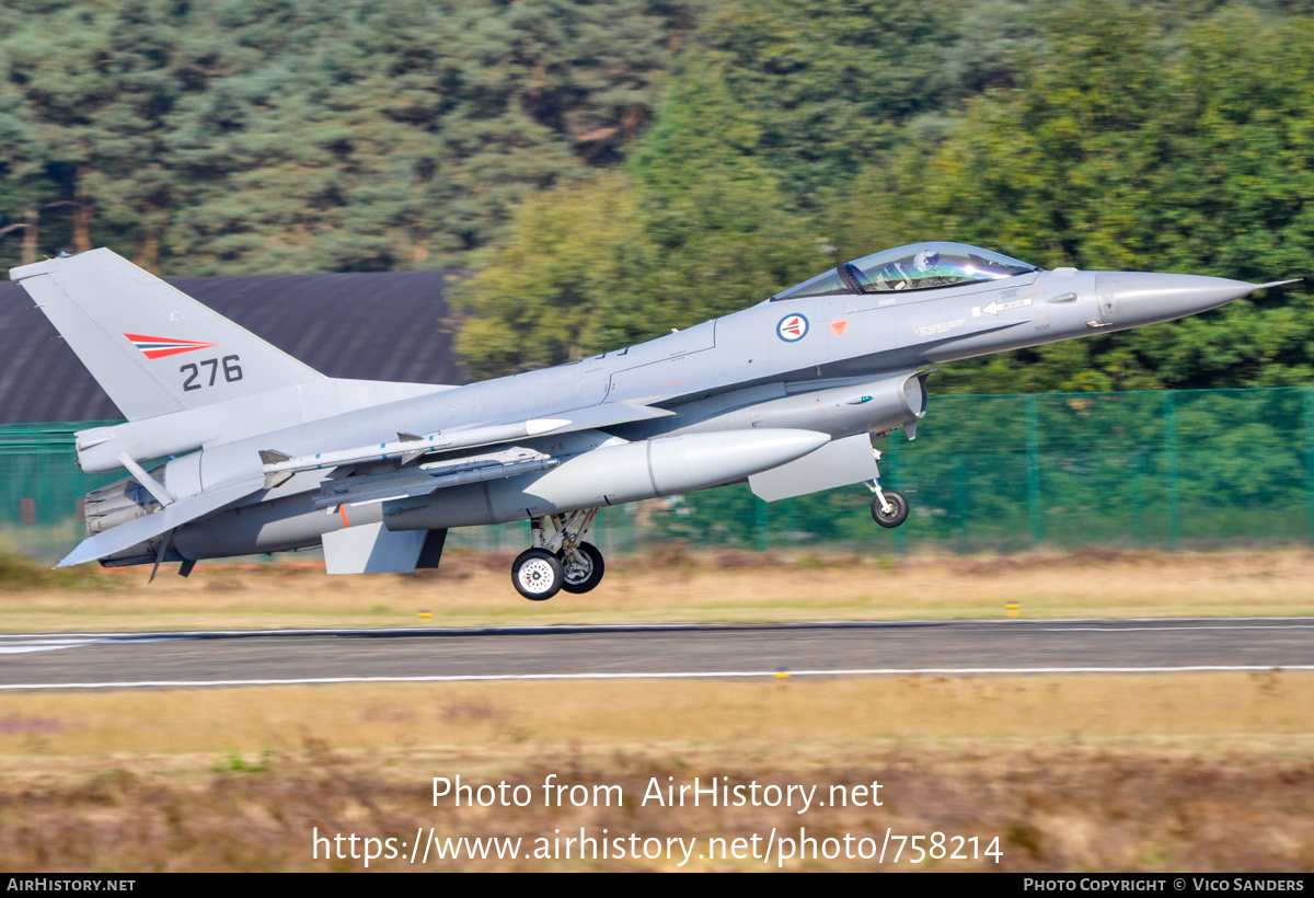 Aircraft Photo of 276 | General Dynamics F-16AM Fighting Falcon | Norway - Air Force | AirHistory.net #758214