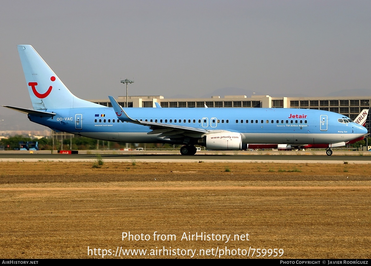 Aircraft Photo of OO-VAC | Boeing 737-8BK | Jetair | AirHistory.net #759959