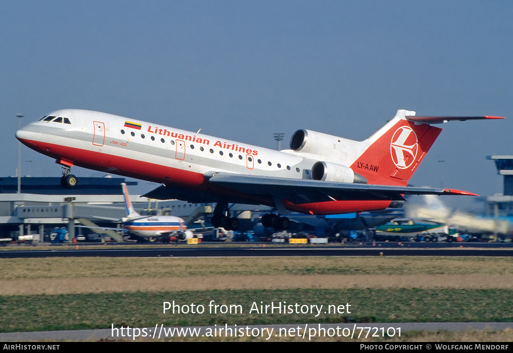 Aircraft Photo of LY-AAW | Yakovlev Yak-42D | Lithuanian Airlines | AirHistory.net #772101