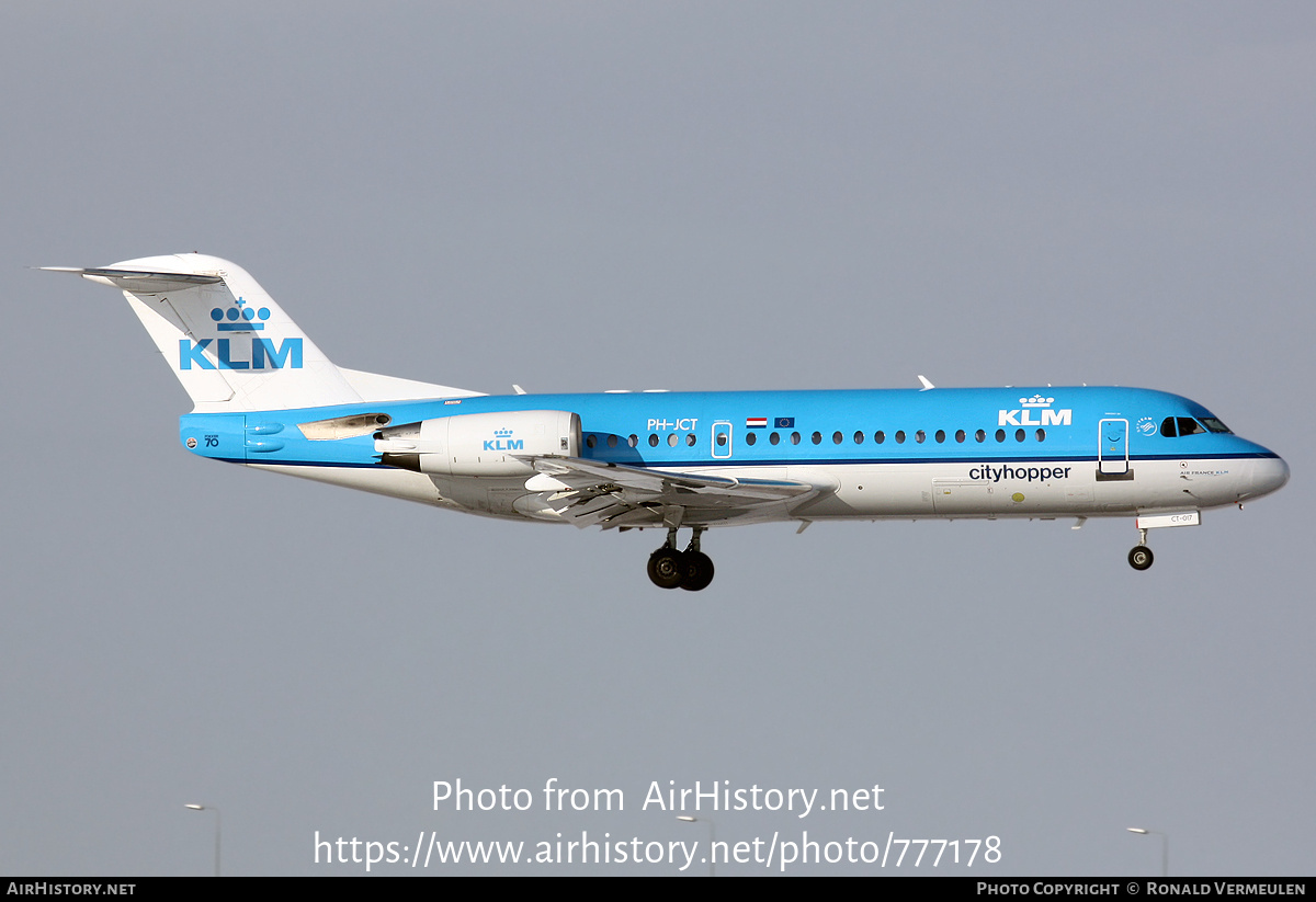 Aircraft Photo of PH-JCT | Fokker 70 (F28-0070) | KLM Cityhopper | AirHistory.net #777178