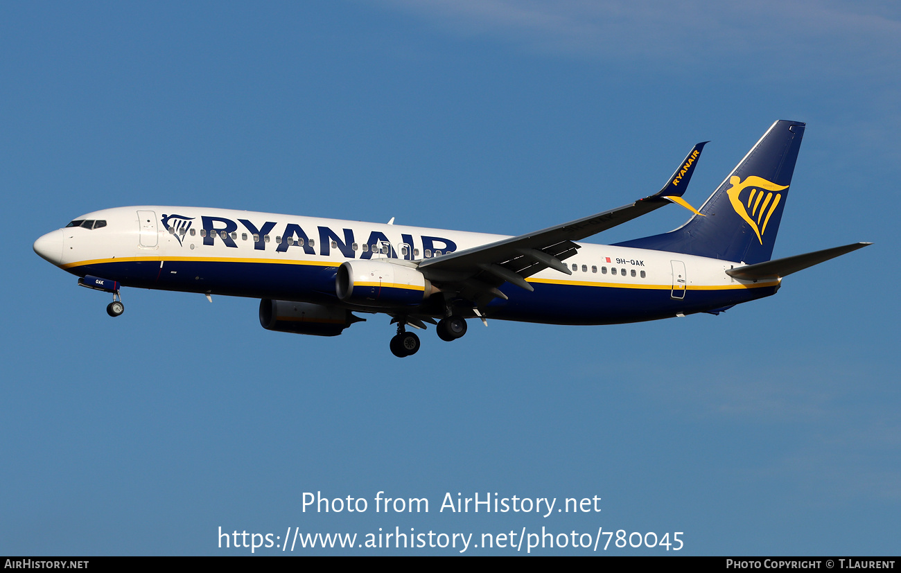 Aircraft Photo of 9H-QAK | Boeing 737-800 | Ryanair | AirHistory.net #780045