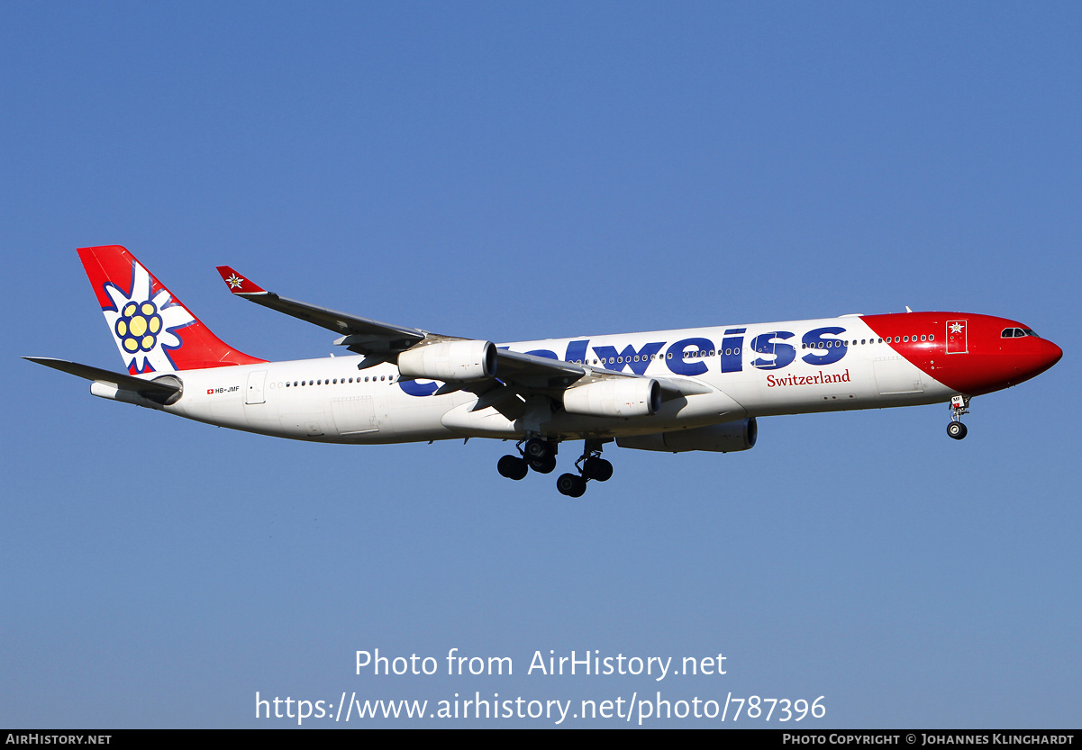 Aircraft Photo of HB-JMF | Airbus A340-313E | Edelweiss Air | AirHistory.net #787396