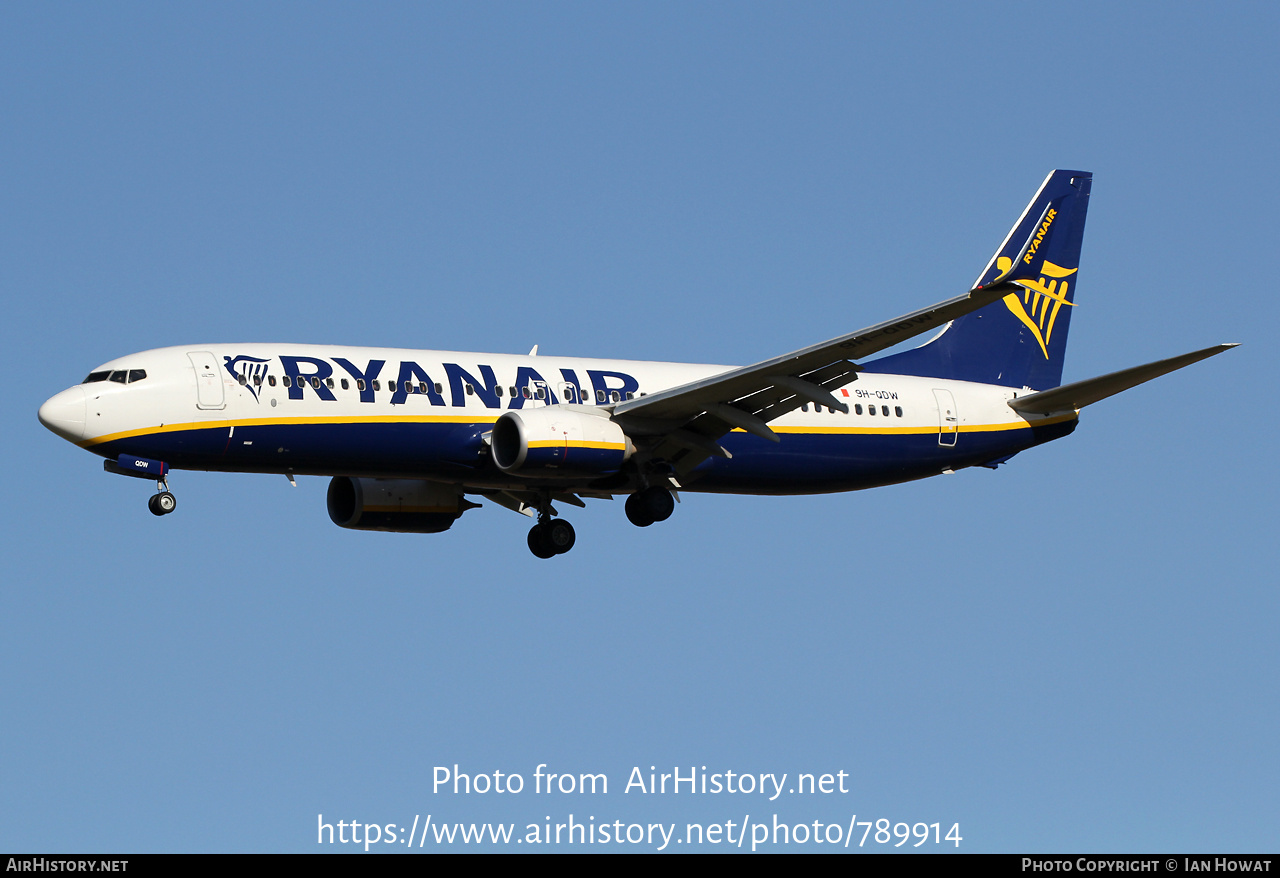 Aircraft Photo of 9H-QDW | Boeing 737-800 | Ryanair | AirHistory.net #789914