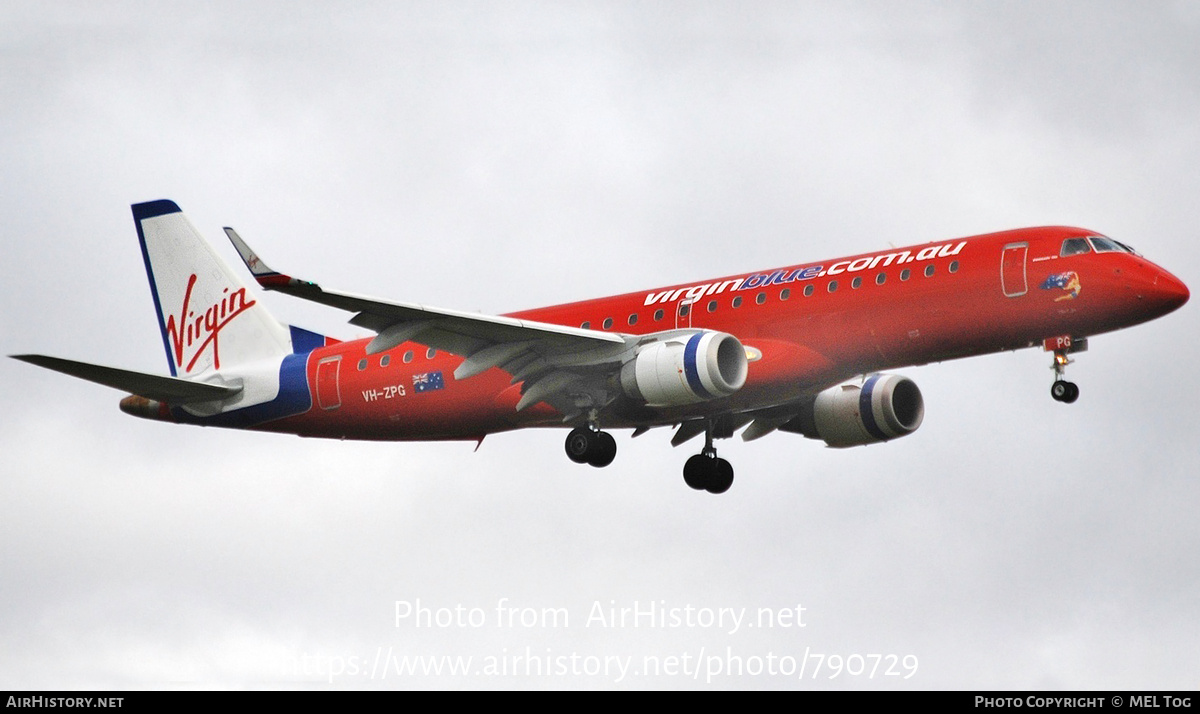 Aircraft Photo of VH-ZPG | Embraer 190AR (ERJ-190-100IGW) | Virgin Blue Airlines | AirHistory.net #790729